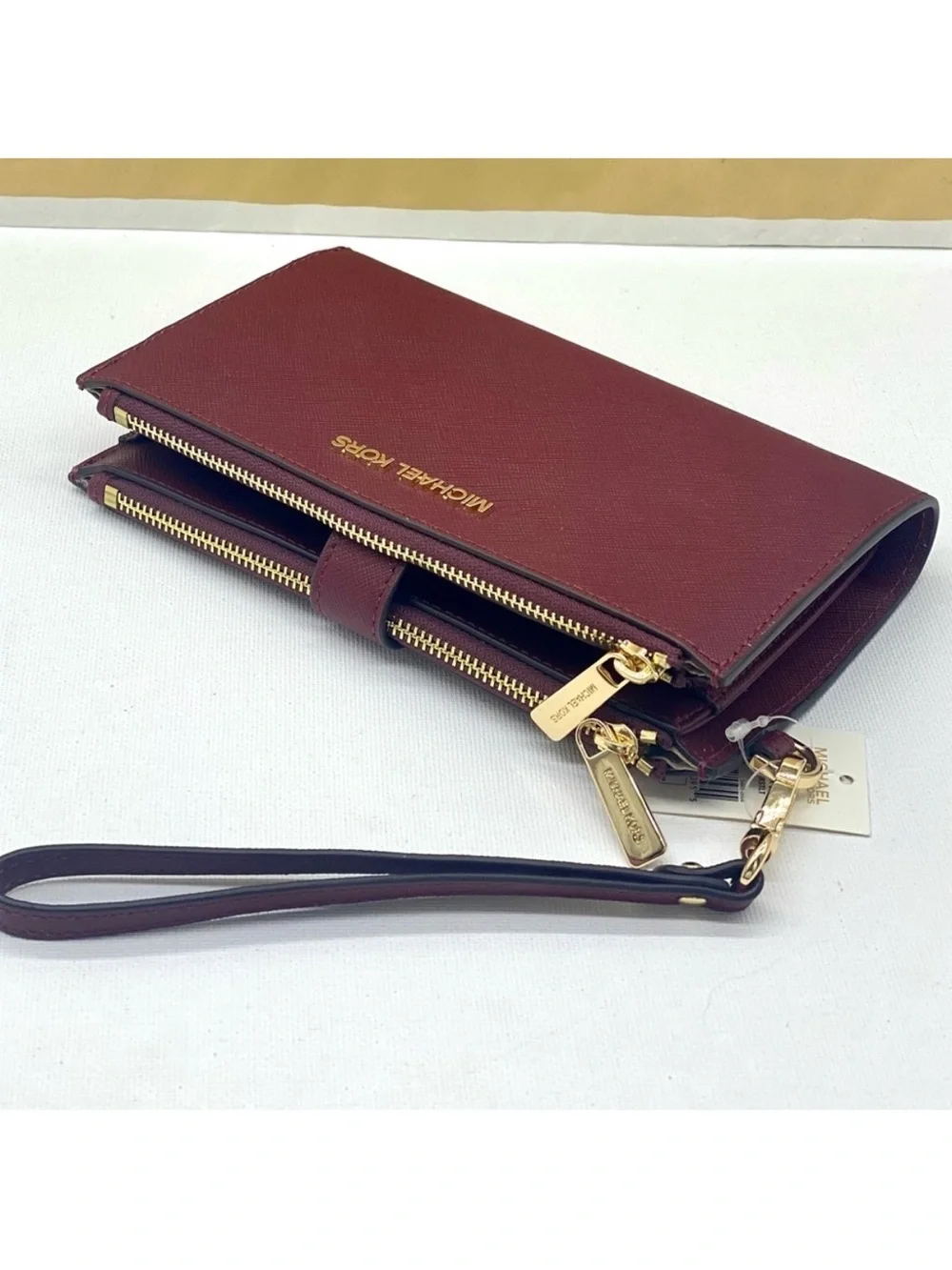 Michael Kors DoubleZip Wallet Wristlet Phone Case Dark Cherry